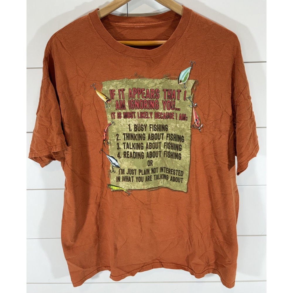 If It Appears That I am Ignoring You Busy Fishing T-Shirt Orange Unisex Size M/L